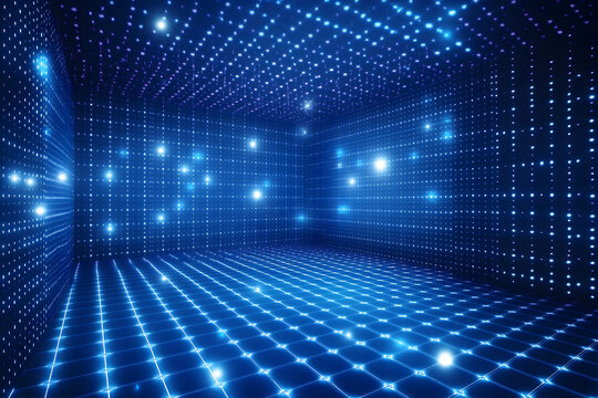 Futuristic blue grid background with glowing dots and squares, creating a digital, tech-inspired atmosphere perfect for high-tech designs