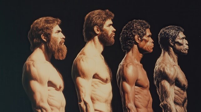 The evolution of human beings, from primates to modern humans, depicted in a side profile sequence