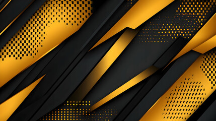 Geometric 3D abstract background with sharp, angular shapes, metallic surfaces, and contrasting colors like gold and black, offering a bold and sophisticated look
