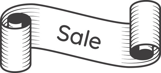 Vintage style scroll banner featuring sale text, promoting shopping during a marketing campaign. Perfect for highlighting discounts and special offers in retail advertising