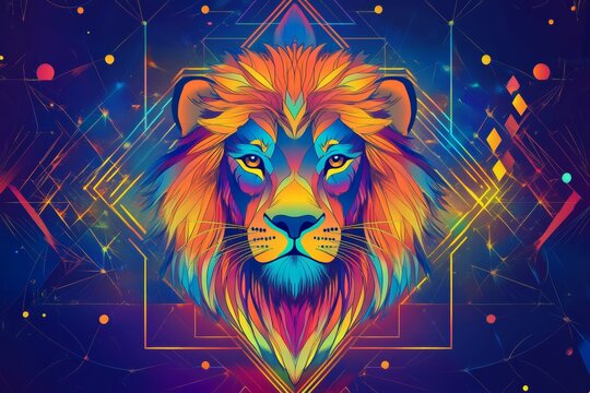 Vibrant leo zodiac sign featuring geometric background for astrology and design themes