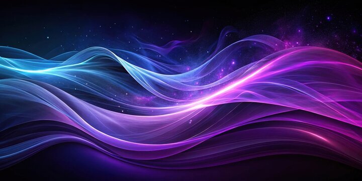 Abstract Wavy Design Featuring Glowing Purple And Blue Lines Against A Dark Background With Scattered Sparkles