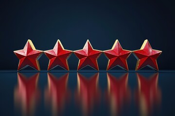 Five Red Stars on Dark Background, Perfect for Reviews