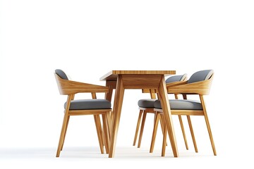 brown wooden table and chairs isolated from the white background.