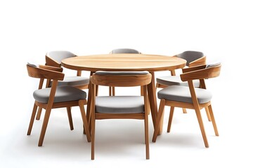 brown wooden table and chairs isolated from the white background.