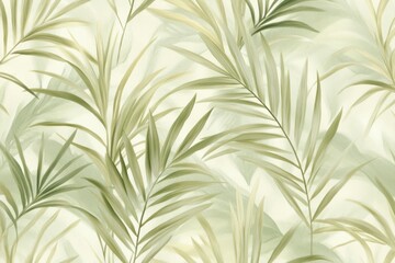 Elegant Green Palm Leaves Pattern on Soft Background for Tropical and Nature-Inspired Designs, Perfect for Textiles, Home Decor, and Graphic Projects
