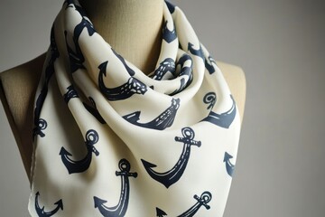 Stylish Anchor Patterned Scarf on Display, Ideal for Nautical Enthusiasts Seeking Fashionable Accessories and Vintage-Inspired Apparel Choices for Various Occasions