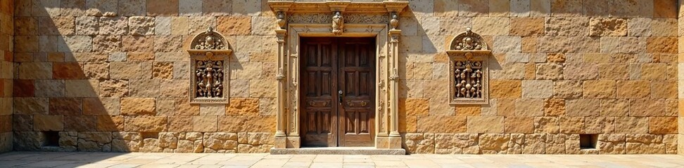 Ancient Roman door with intricate carvings and a stone frame, aquileia doors, carvings