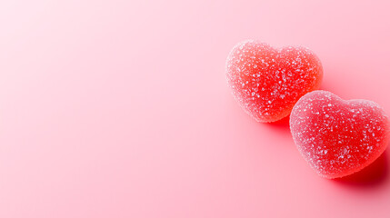 Obraz premium Two Sugar-Coated Heart-Shaped Gumdrops on Pink Background