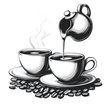 coffee cups pouring monochrome art clip art preview
