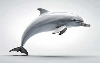 Fototapeta premium Elegant Dolphin Leaping Graceful Pose White Background Minimalist Style