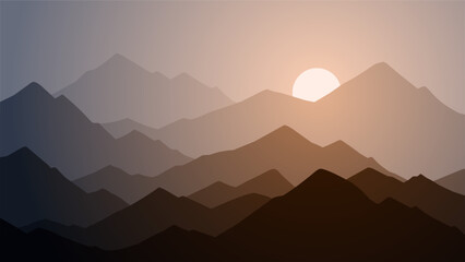 Landscape illustration of majestic mountain range under morning sky