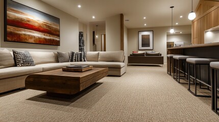 Modern Living Room Interior with Sectional Sofa and Wooden Coffee Table
