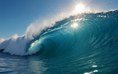 Majestic Ocean Wave Sunlight Barrel Turquoise Blue Water