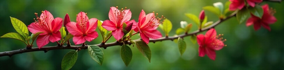 Azalea branches on a branch with bright green leaves and flowers, flower, bloom, photography