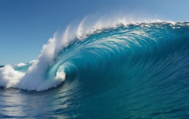 Ocean Blue Wave Crashing Turquoise Water Dramatic Scene