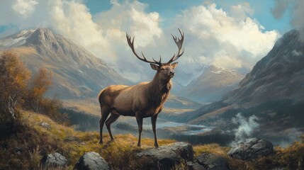 Fototapeta premium Majestic Stag on a Mountain Peak