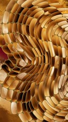 Fototapeta premium Abstract Background, A Repeating Pattern Of Gold Curved Round Cells In