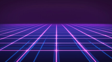 Retro Futuristic Grid Neon Lines, Purple, Pink, 80s Synthwave Background Generative Ai.