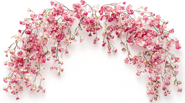 with overlapping floral clusters arranged in an arching pattern on a white background 
