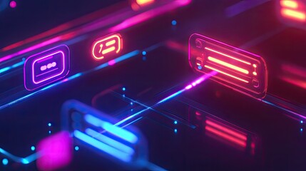 Abstract chatbot technology scene with glowing conversation bubbles and a modern customer service interface.