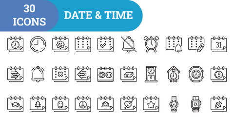 Date And Calendar Icon Set With Outline Style