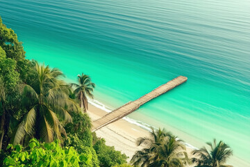 Stunning tropical beach with wooden pier and clear turquoise water Generative Ai