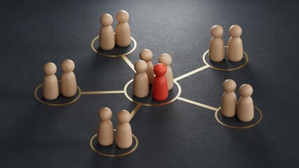 Obraz premium Communication in a business team online and with each other. Social connections between people. Team communication with the leader or new member of the group.