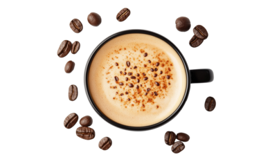 hot espresso and coffee bean isolated on white background