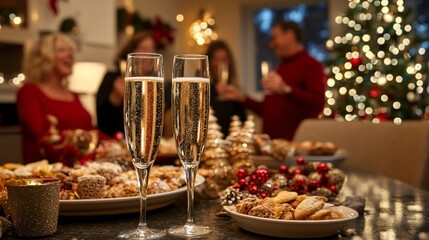 Fototapeta premium Christmas Champagne Celebration Family Gathering Festive Treats