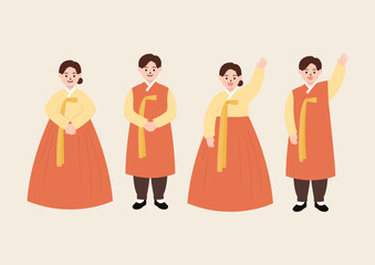 Vector illustration of people wearing hanbok