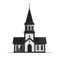 Simple Black and White Church Building Illustration