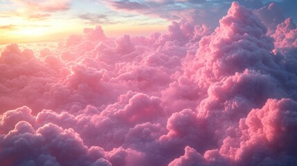 Pink cloudscape, sunset glow, above the clouds.
