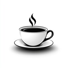 Fototapeta premium A steaming cup of coffee sits on a saucer