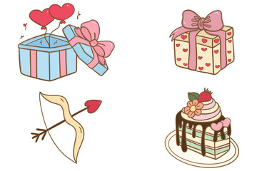 Set of elements for Valentine's Day. Valentine's Day love letter and email icons set for web and graphic design.