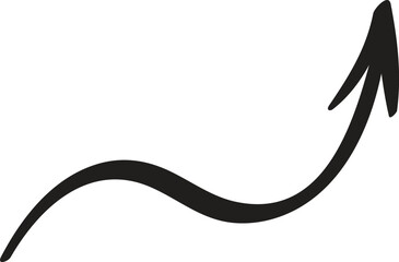Hand drawn black arrow curving upwards against a clean white background, symbolizing growth, progress, and positive momentum while conveying themes of success and ambition