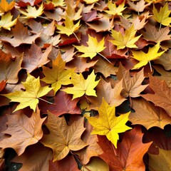 Fototapeta premium A layer of autumn oak leaves covers the ground in a thick, velvety texture, landscape, fall foliage, leaf litter