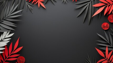 Vibrant Leaves and Floral Elements on Dark Background