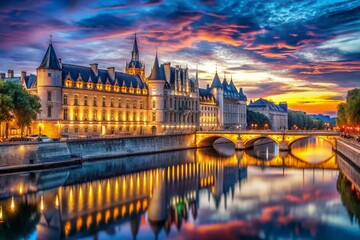 Fototapeta premium Surreal Paris: Conciergerie & Courthouse, Seine River Dreamscape