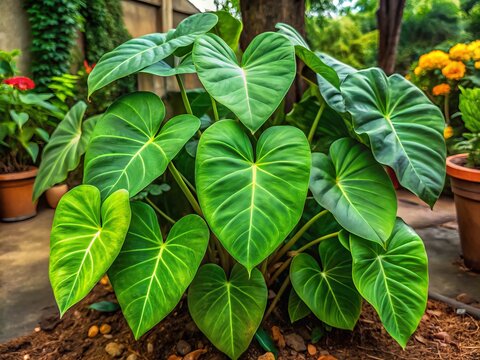 Growing Suran: Elephant Yam Plant Cultivation in Indian Gardens - Medium Shot Photography