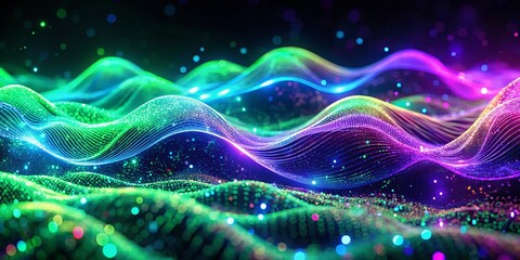 Obraz premium Holographic Neon Wave Wallpaper: Abstract Particle Energy Burst