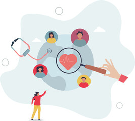 Population health management and global community.Healthy society program with regular screening and monitoring.flat characters.