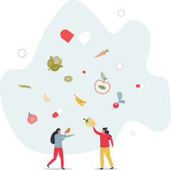 Nutritional supplements and healthy pills with vitamins.drug with amino acids, microelements and antioxidants .flat characters.