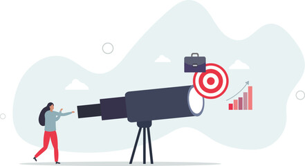 Search for business target or goal, mission or objective to achieve,flat characters.