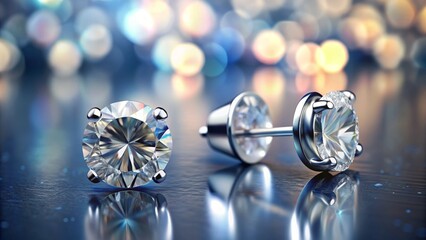 Platinum Diamond Stud Earrings: Modern Silver Gradient Background