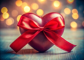 Red Heart Ribbon Clipart, Valentine's Day Heart Graphic, Love Heart Design, Red Bow Heart