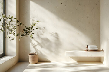 Fototapeta premium A serene, minimalist bathroom with natural light and simple decor.