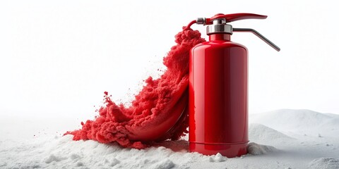 Obraz premium Surreal Red Foam Dry Powder Fire Extinguisher on White Background - Stock Photo