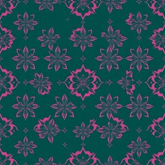 Fototapeta premium Teal and Pink Floral Damask Pattern 