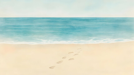 Obraz premium A serene beach scene with gentle waves and footprints in the sand.